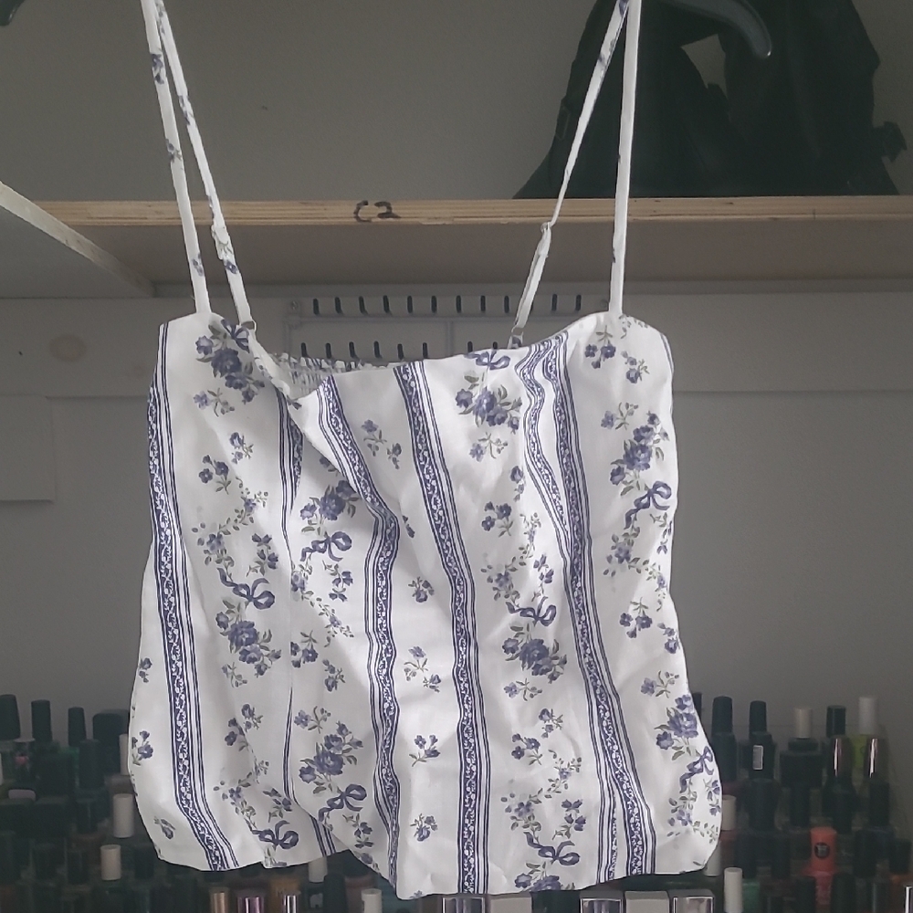 Reformation Blue and White Spaghetti Strap Top Size 8